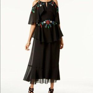 Nanette Lepore Size 6 Black Embroidered Maxi Dress
